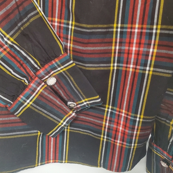 J Crew Tartan Plaid Poplin Ruffle Sleeve Blouse - Picture 5 of 5